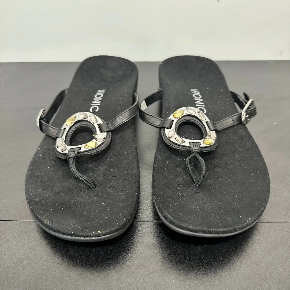 Vionic Black Embellished‎ Adjustable Buckle Orthopedic Sandals
